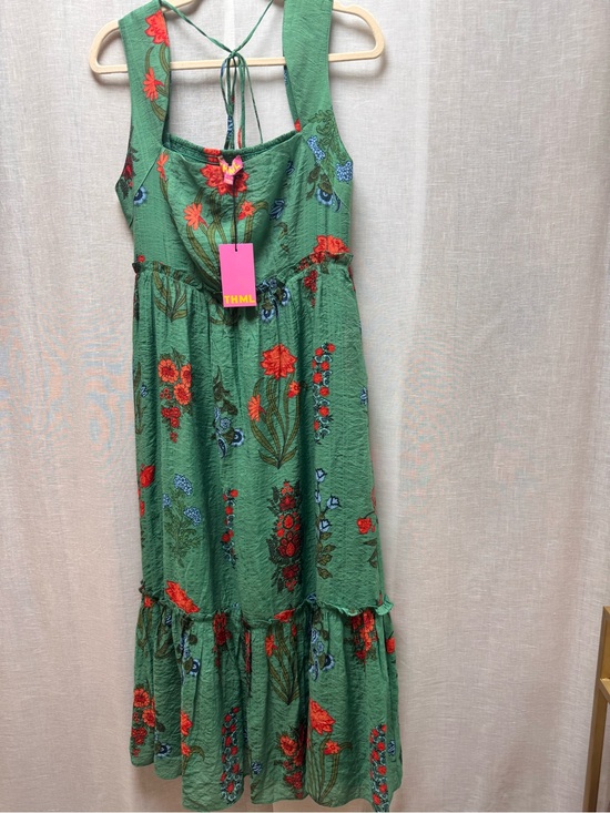 THML Dresses & Skirts - THML Teal Floral Dress with Red and Coral Blooms